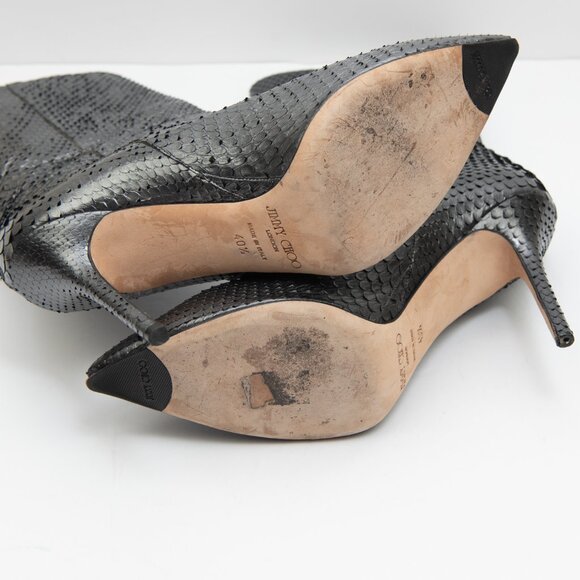 Jimmy Choo Snakeskin Mid-Calf Boots Pointed Toe Stiletto Heel Silver Size 40.5 - Picture 10 of 14